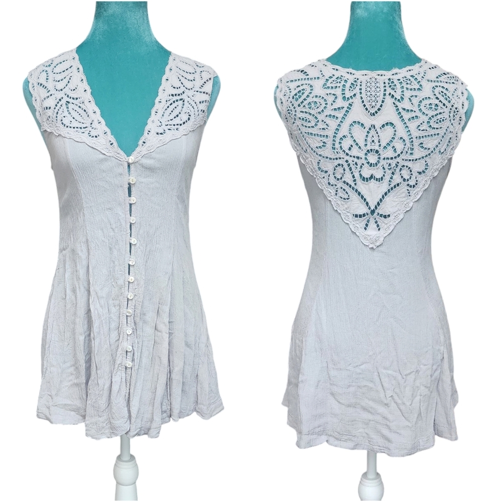 Free People Cream Lace V-Neck Blouse